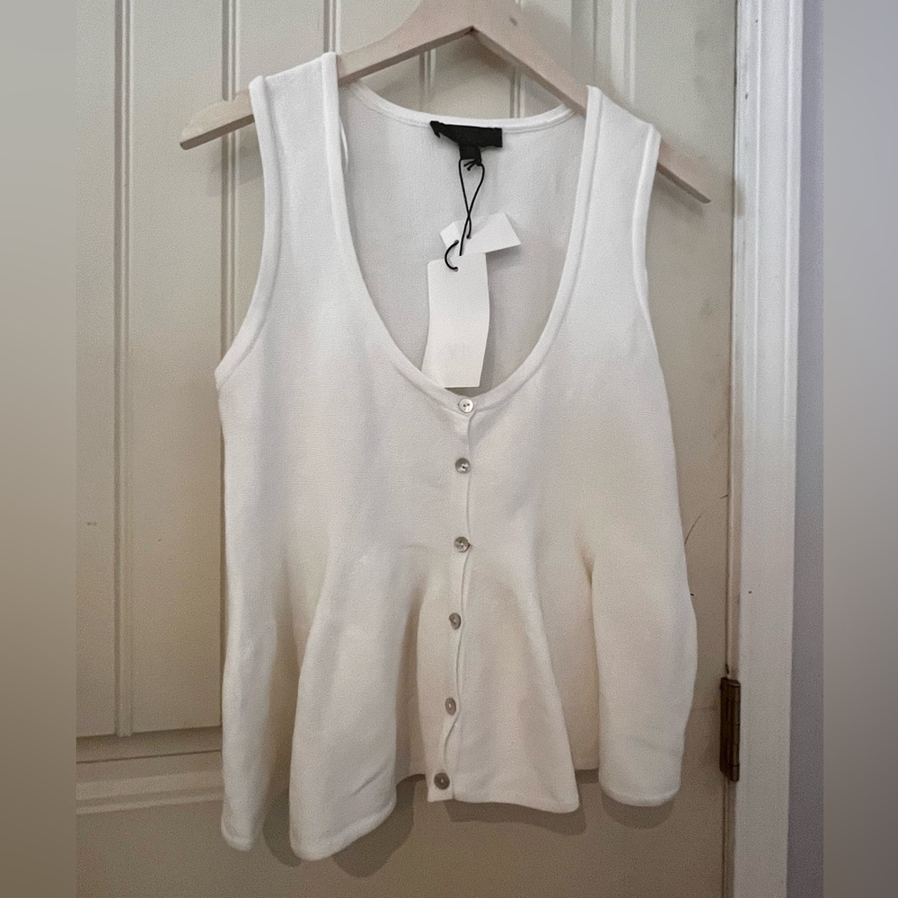 Zara White Button-Down Tank Top size L large
